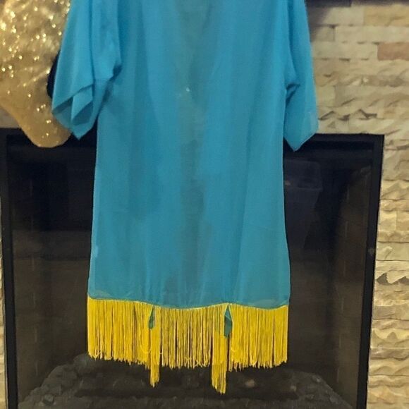 LuLaRoe Blue & Yellow Monroe Cardigan SZ Small - Picture 2 of 3